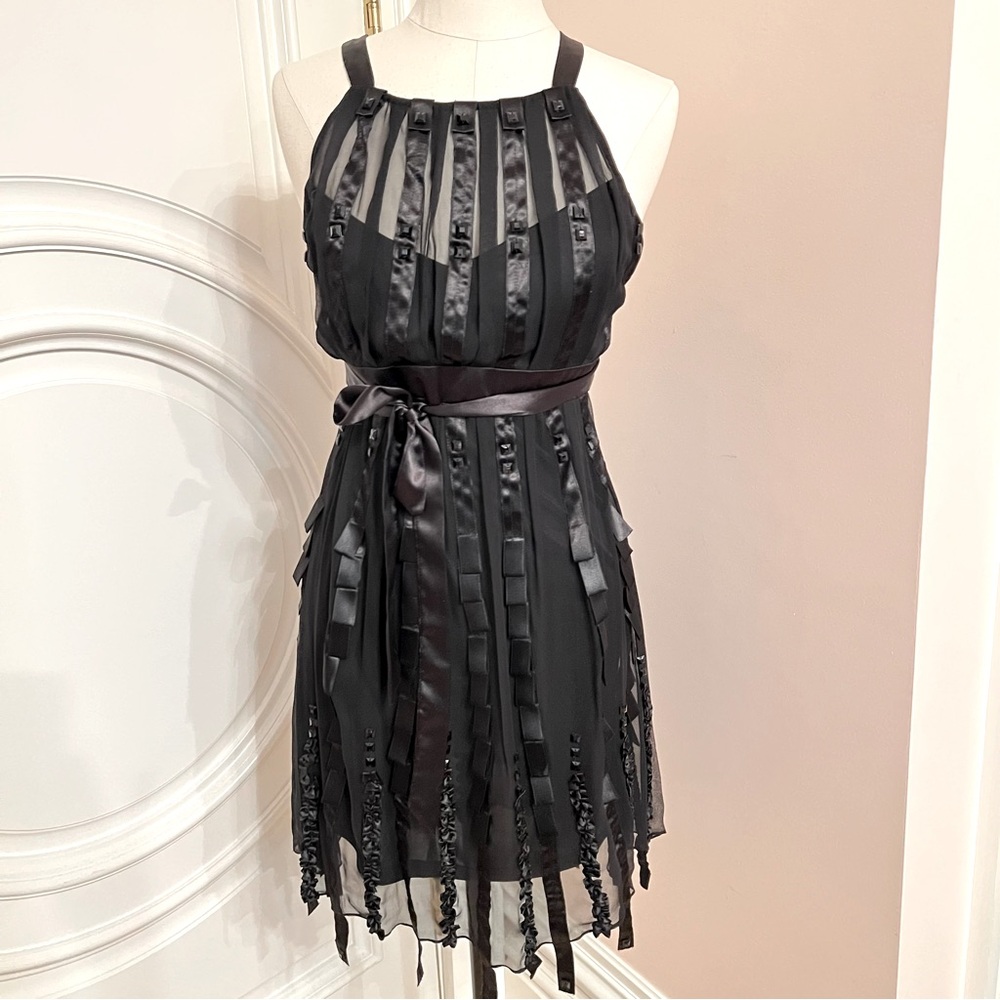 NWT Sue Wong Embellished Silk Blend Ribbon Dress